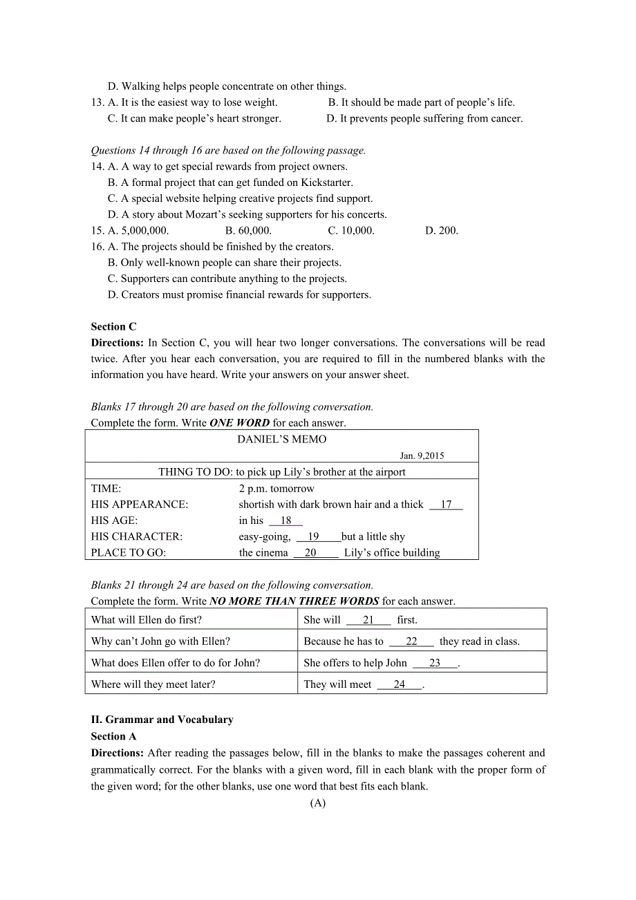 上海市崇明县2015届高三上学期第一次高考模拟考试（一模）英语试题 WORD版含答案.doc_第2页