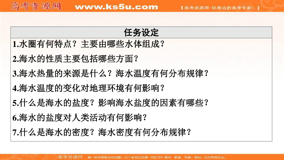 2021-2022学年新教材鲁教版地理必修第一册课件：第2单元 第2节　第1课时　水圈的组成　海水的性质及作用 .ppt_第3页