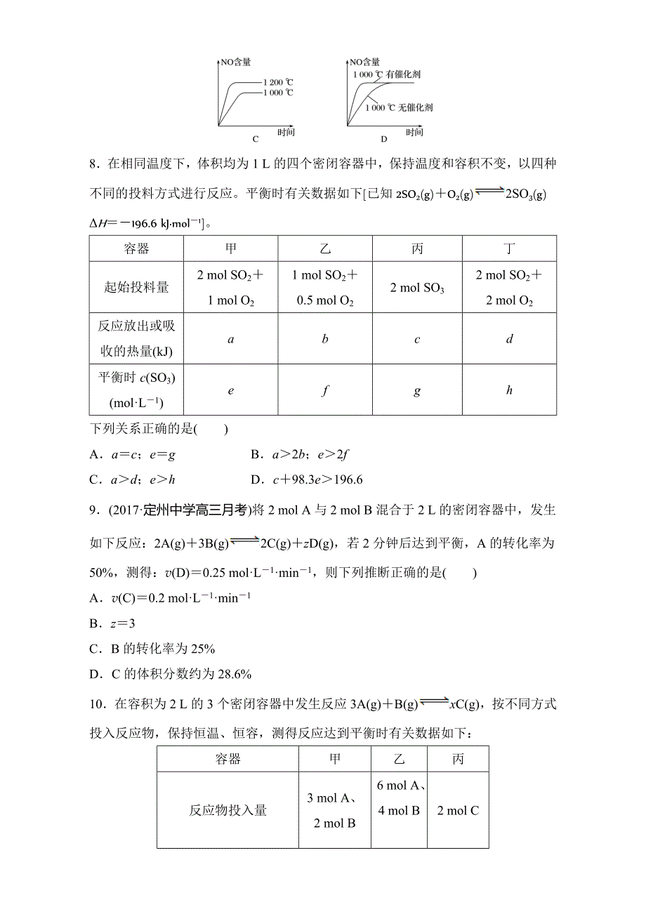 2018版《单元滚动检测卷》高考化学（人教全国）精练检测七化学反应速率和化学平衡 WORD版含解析.doc_第3页