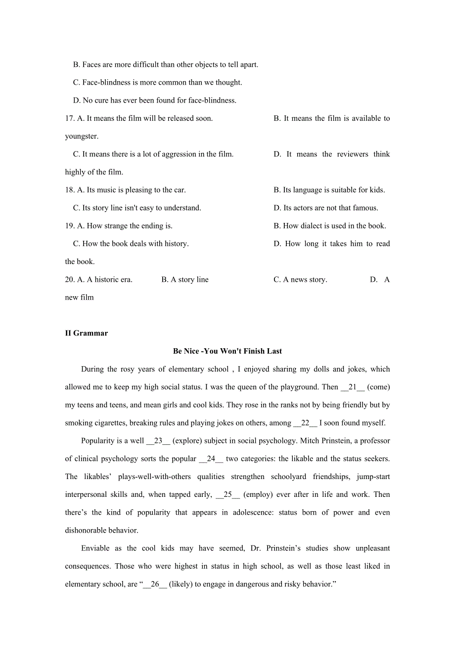 上海市市西中学2020届高三4月（理科班）英语周测（一） WORD版含答案.doc_第3页