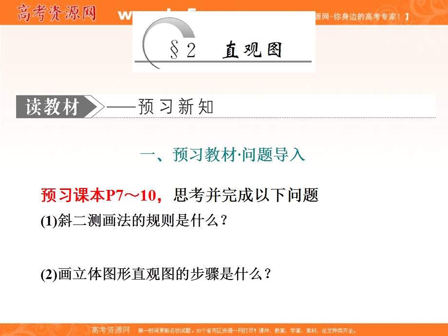 2019-2020学年同步北师大版高中数学必修二培优新方案课件：第一章 §2 直观图 .ppt_第1页