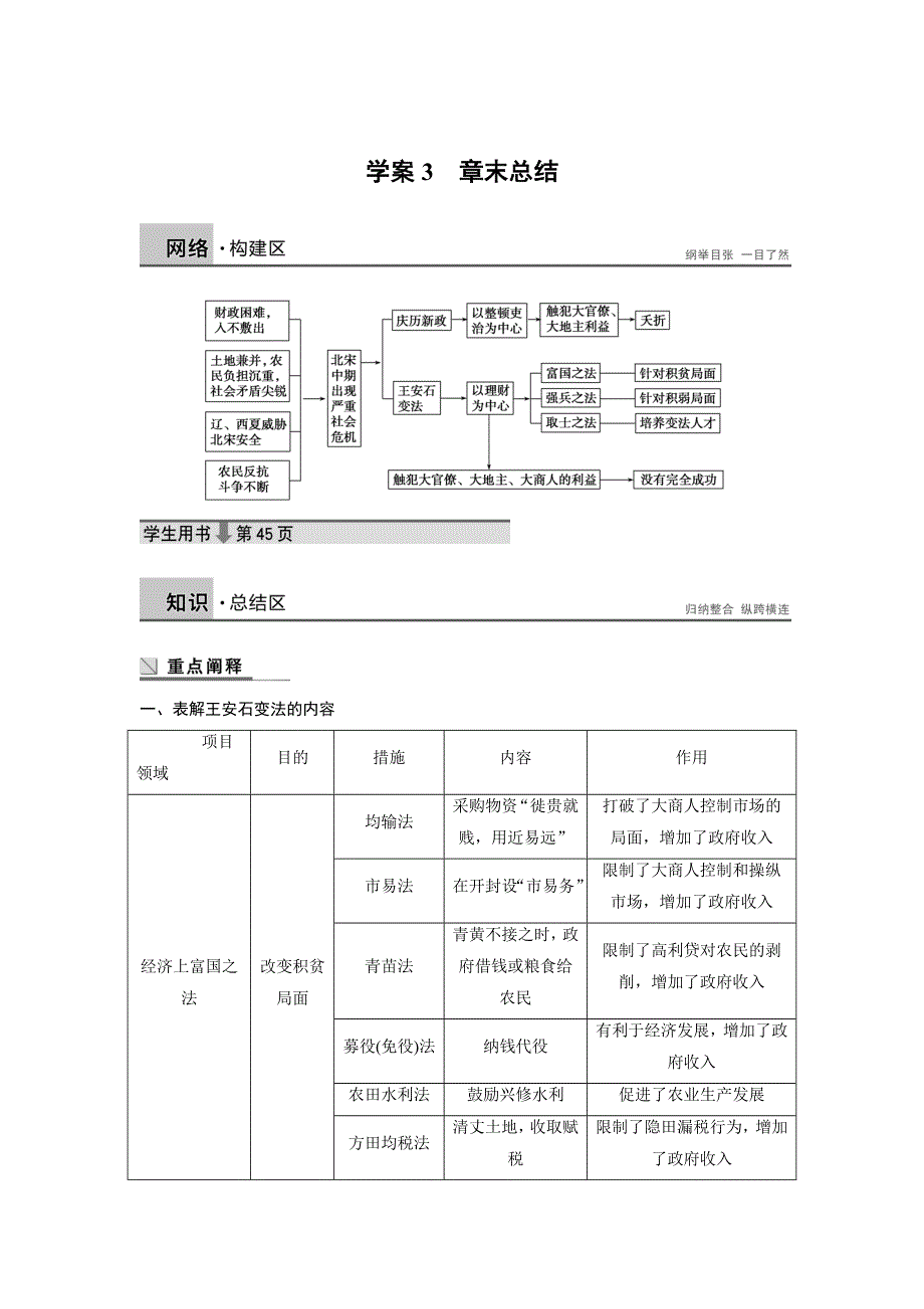 2015-2016学年高二历史北师大版选修一学案与检测：第四章 北宋王安石变法 WORD版含解析.docx_第1页