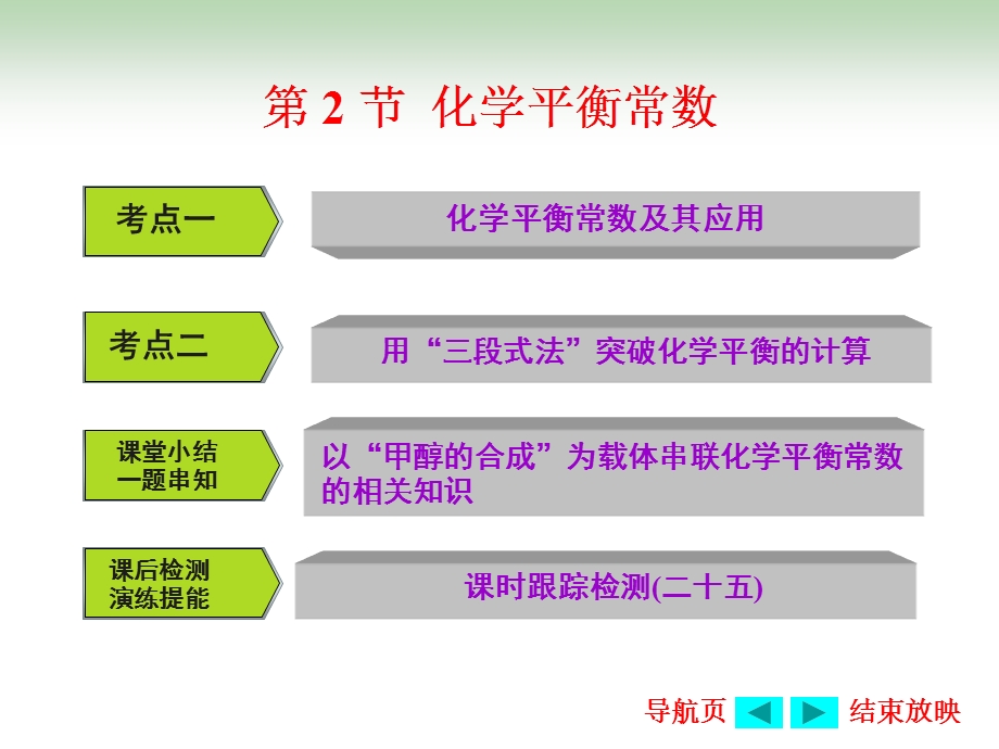 2017届鲁教版高中化学一轮复习课件：第7章第2节 化学平衡常数 .ppt_第1页