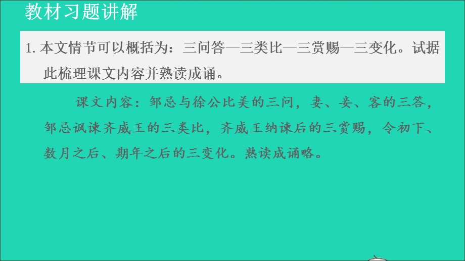 2022九年级语文下册 第6单元 21邹忌讽齐王纳谏教材习题课件2 新人教版.ppt_第1页