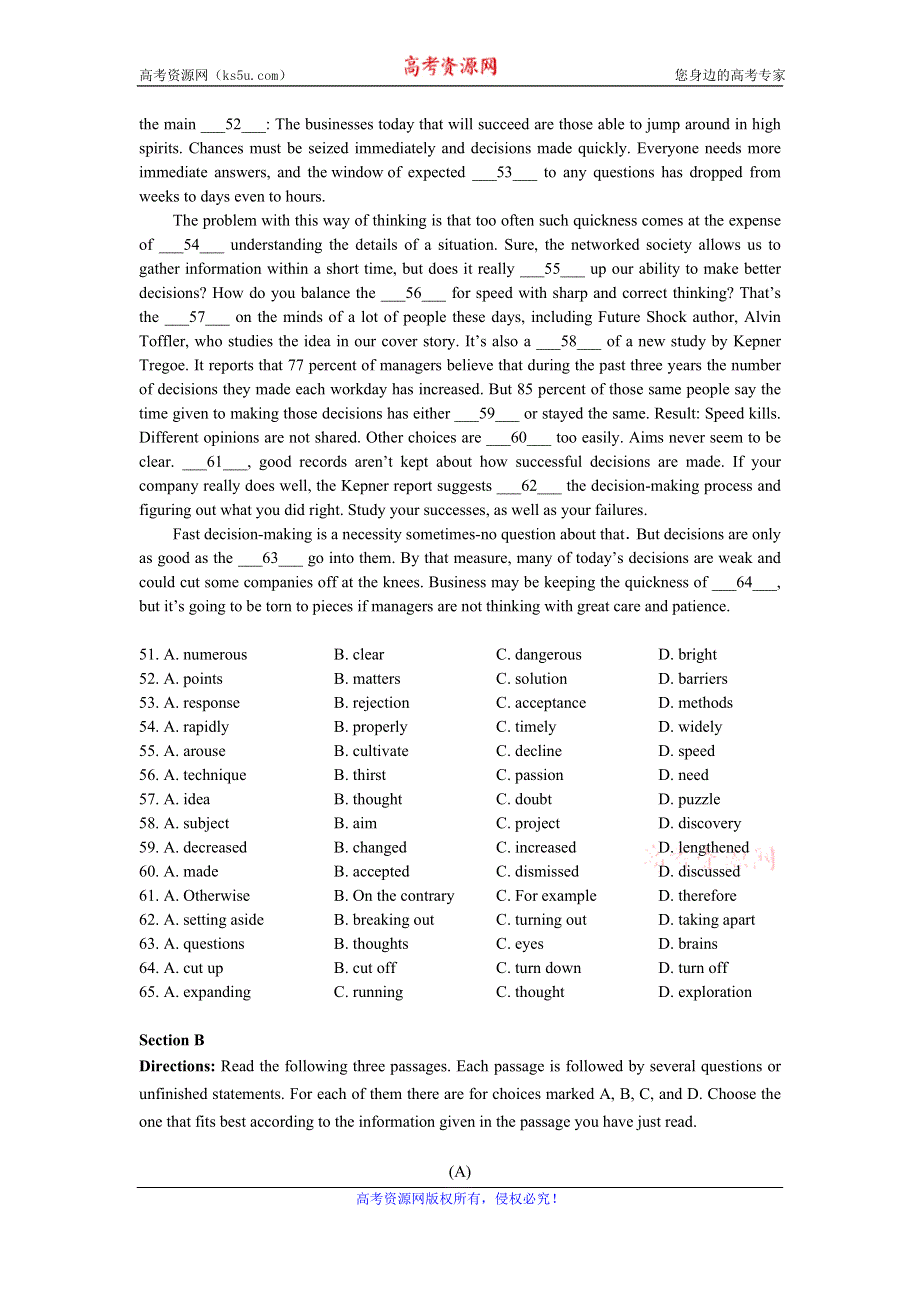 上海市延安中学2017届高三上学期周测英语试题 WORD版含答案.doc_第3页