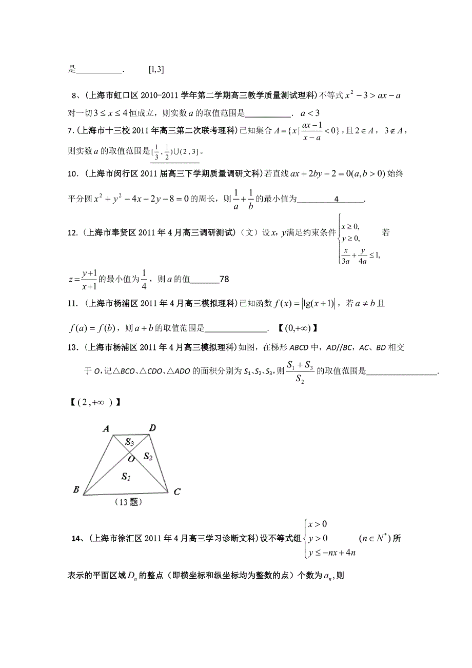 上海市各地市2011年高考数学最新联考试题分类大汇编（6）不等式.doc_第2页