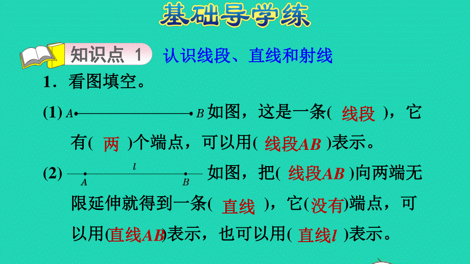 2021四年级数学上册 四 线和角第1课时 线第1课时习题课件 冀教版.ppt_第3页