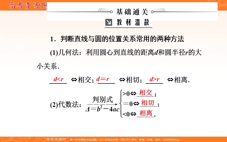 2020届高考数学（理科）总复习课件：第八章 第四节 直线与圆、圆与圆的位置关系 .ppt_第3页