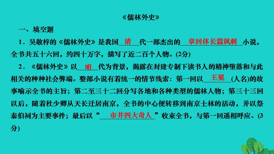 2022九年级语文下册 第三单元 名著导读《儒林外史》作业课件 新人教版.ppt_第2页