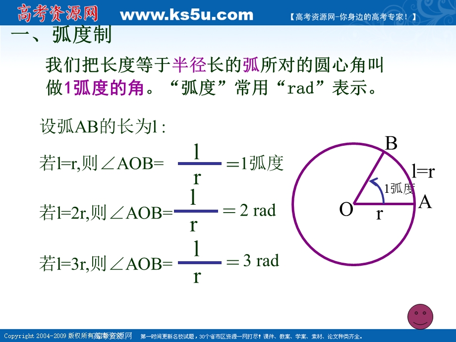 [原创]新人教B版数学：1.1.2《弧度制》课件（1）（新人教B版必修4）.ppt_第3页