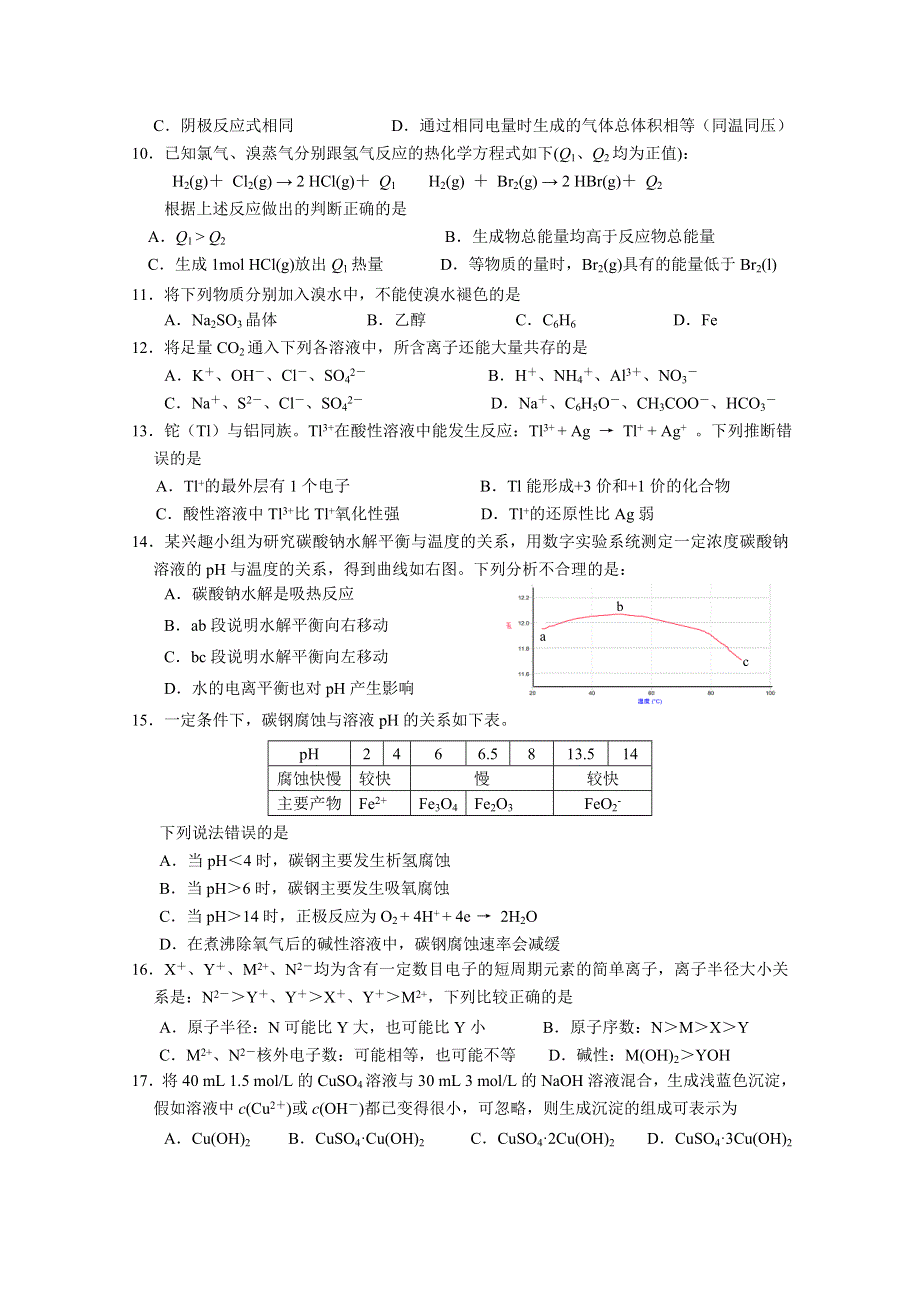 上海市徐汇区2015届高三下学期学习能力诊断化学试题 WORD版含答案.doc_第2页