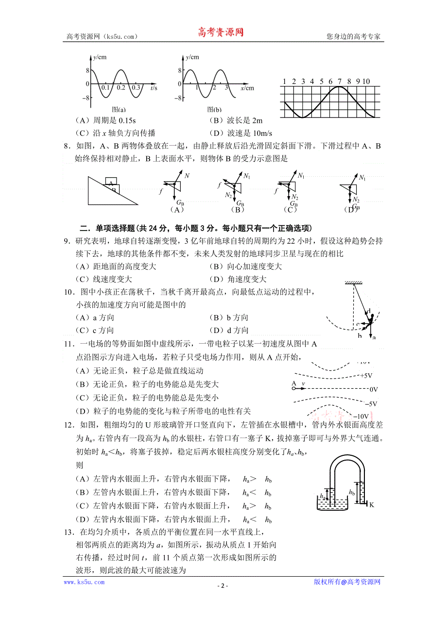 上海市徐汇区2015届高三上学期学习能力诊断（一模）物理试题.doc_第2页