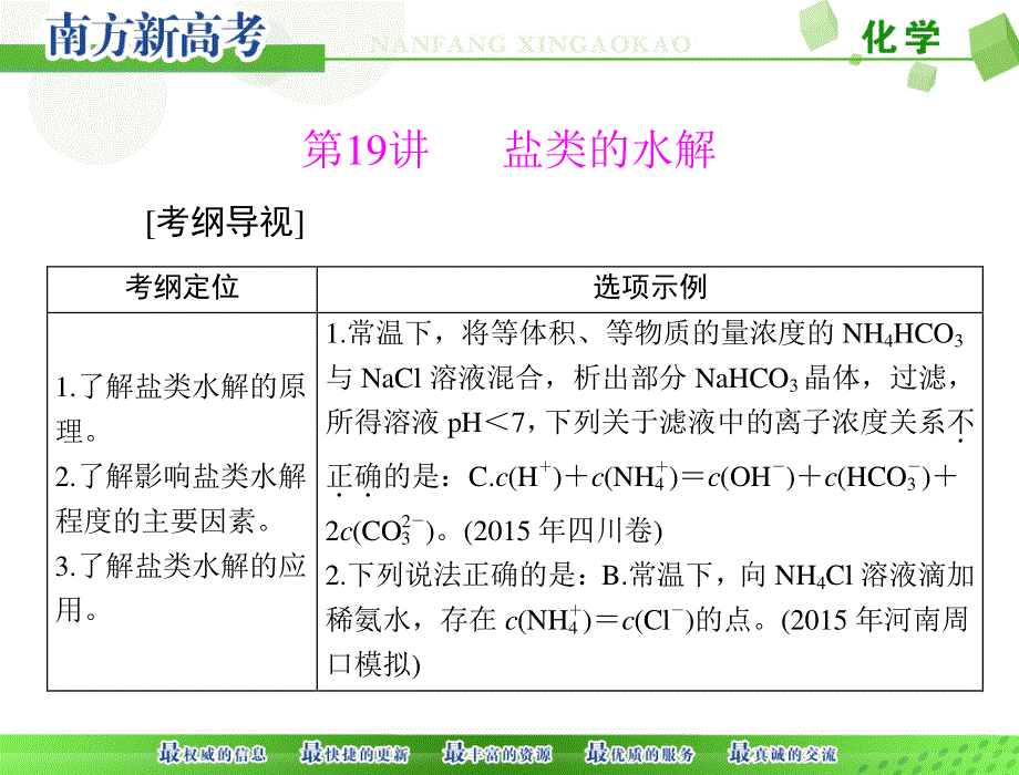 2017年《南方新高考》化学 第三单元 第19讲 盐类的水解 课件 .ppt_第1页