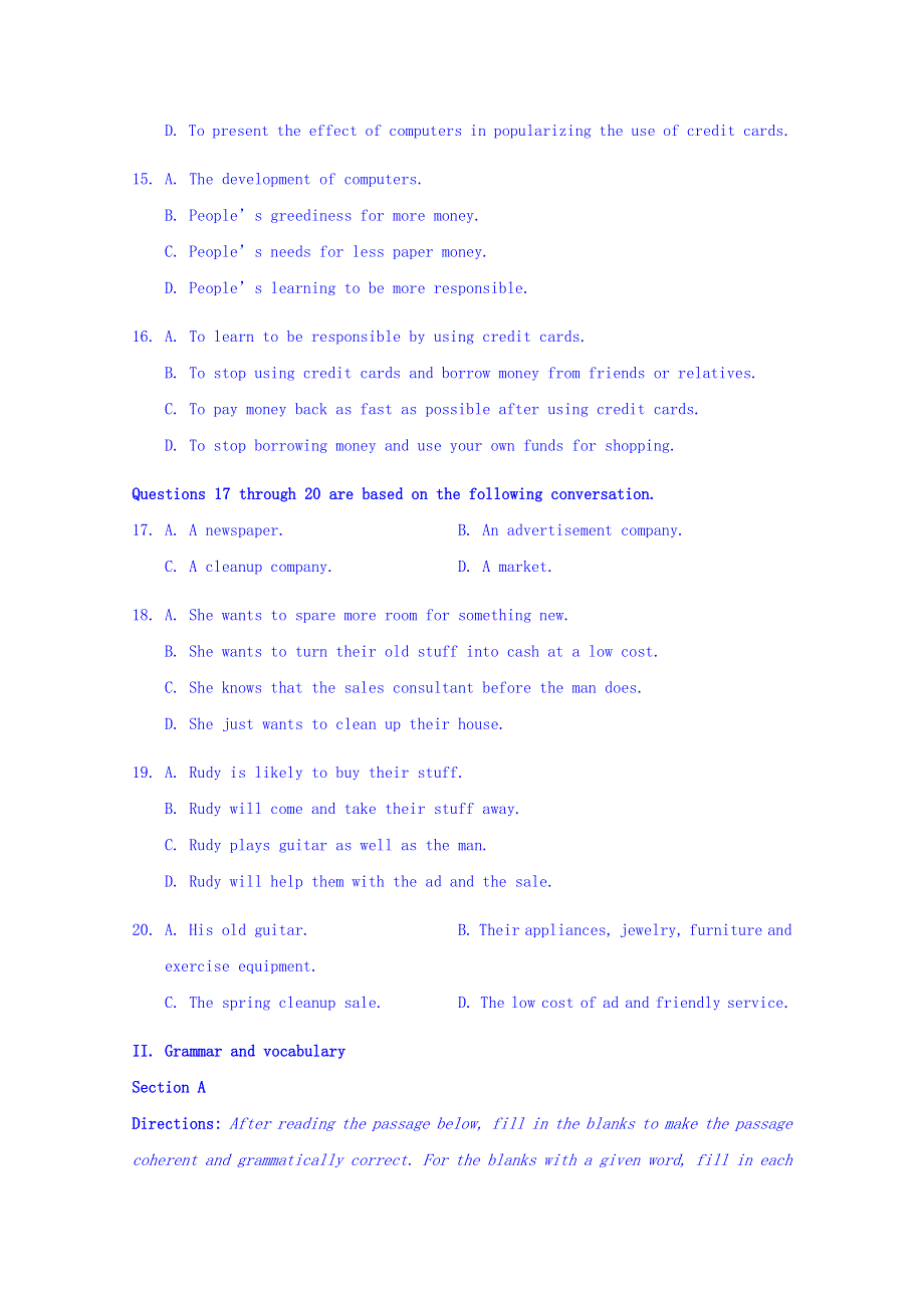 上海市徐汇区2017届高三下学期质量调研测试英语试卷 WORD版含答案.doc_第3页