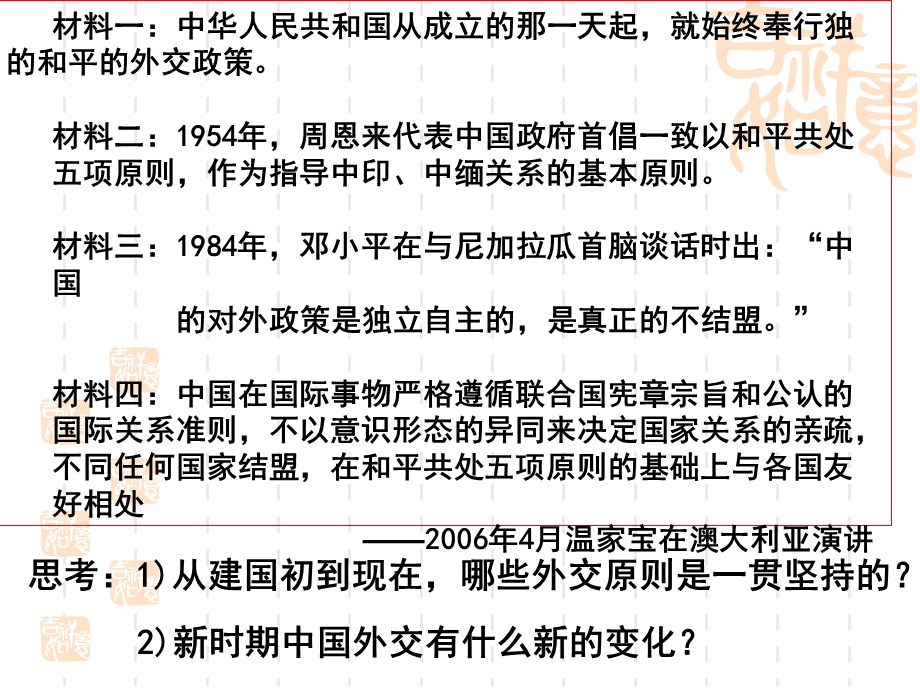 2017年人民版高一历史必修一专题五第3课新时期的外交政策与成就课件（共25张PPT） .ppt_第2页