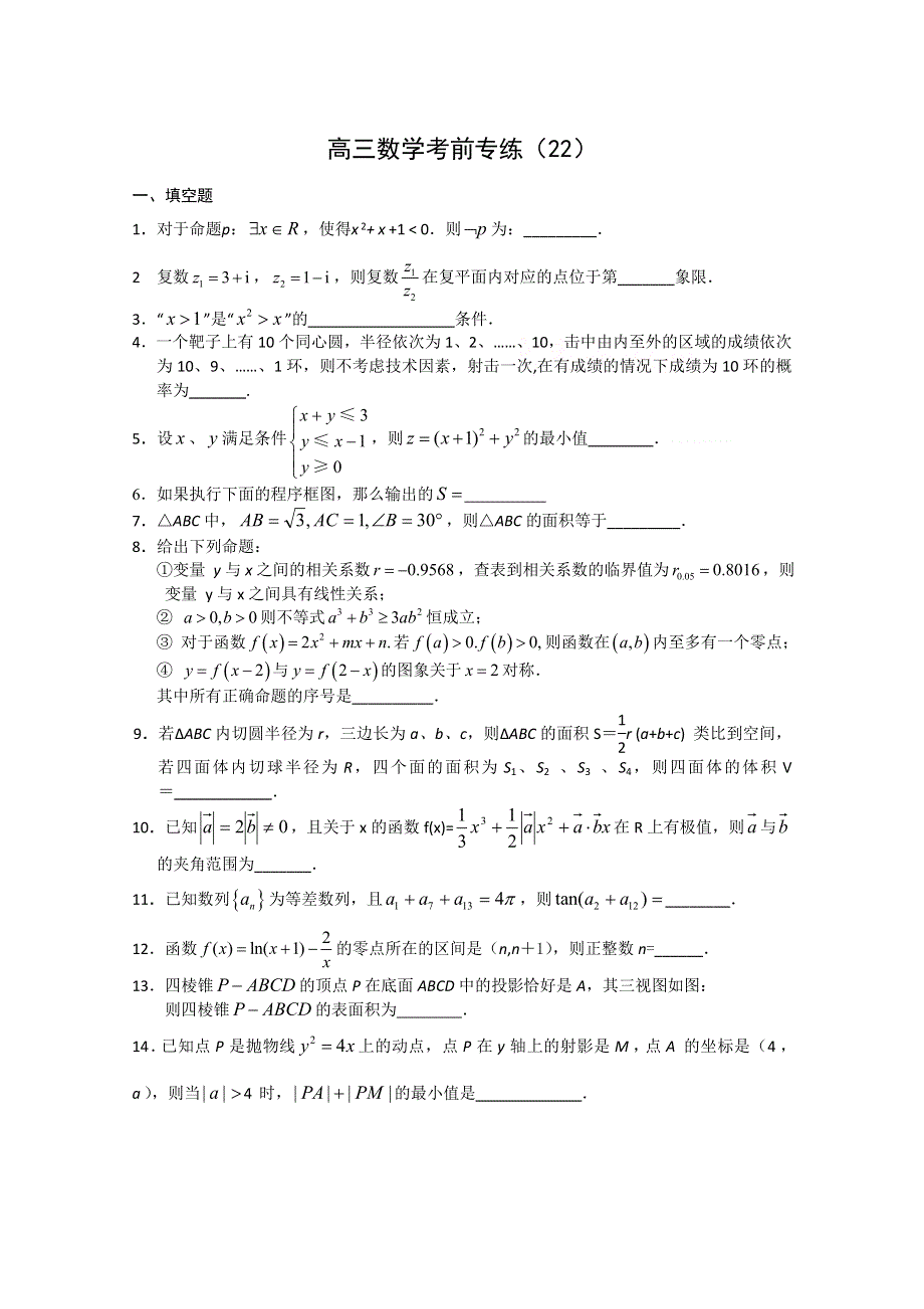 [原创]江苏省2011年高考数学考前专练习题精华22.doc_第1页