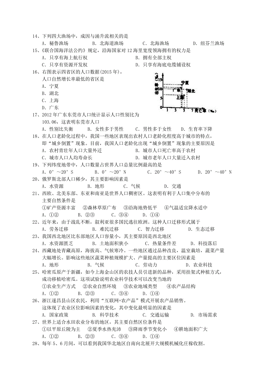 上海市新场中学2020-2021学年高一地理下学期期中试题.doc_第2页