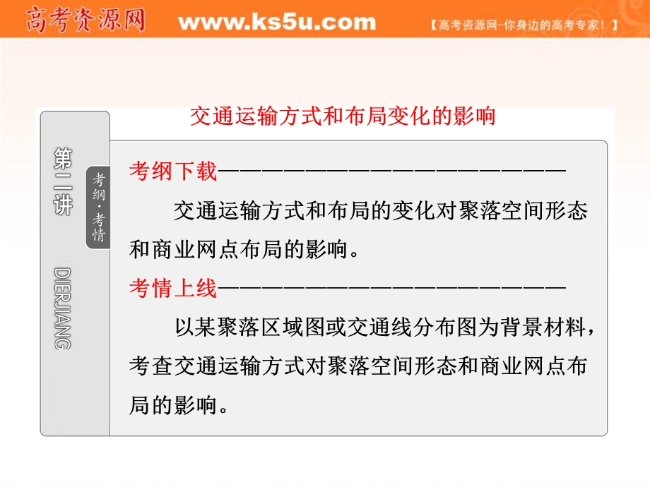 2012届高考地理一轮复习课件：第二部分第十章第二讲交通运输方式和布局变化的影响.ppt_第1页