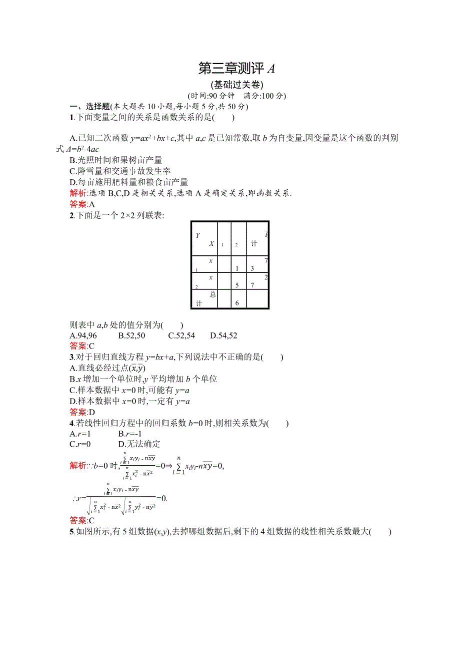 2015-2016学年高二数学北师大版选修2-3单元测评：第三章 统计案例 A WORD版含解析.docx_第1页