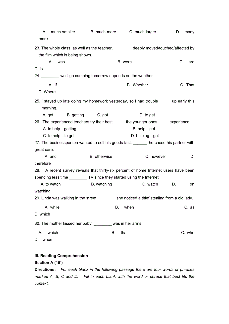 上海市景秀高级中学2015-2016学年高一上学期第一次月考英语试题 WORD版含答案.doc_第3页