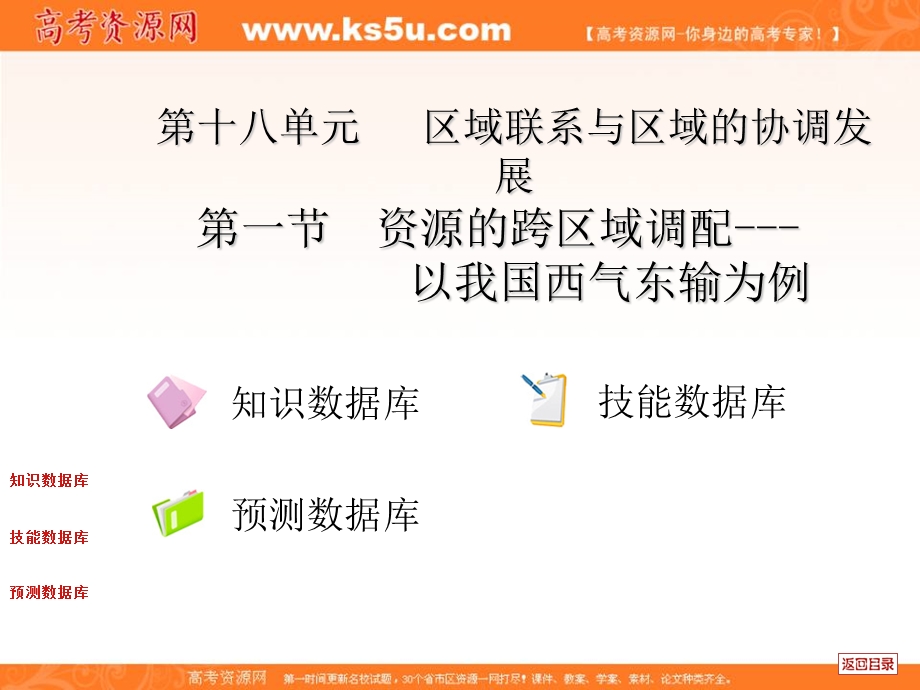 2012届高考地理中原首辅一轮复习课件：18.1资源的跨区域调配--以我国西气东输为例.ppt_第1页