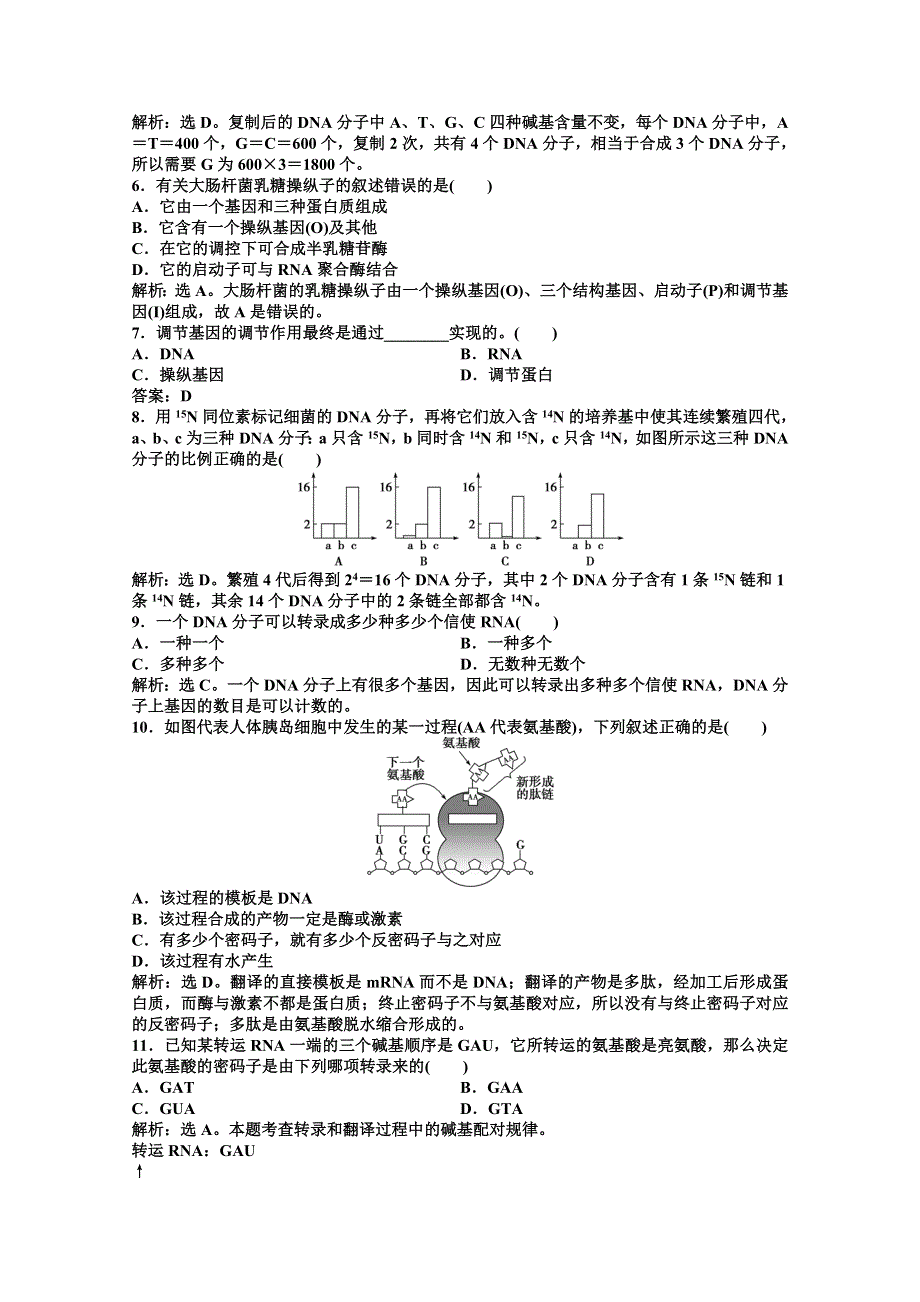 12-13学年高一生物：第三章 遗传信息的复制与表达 综合测试（北师大版必修2）.doc_第2页