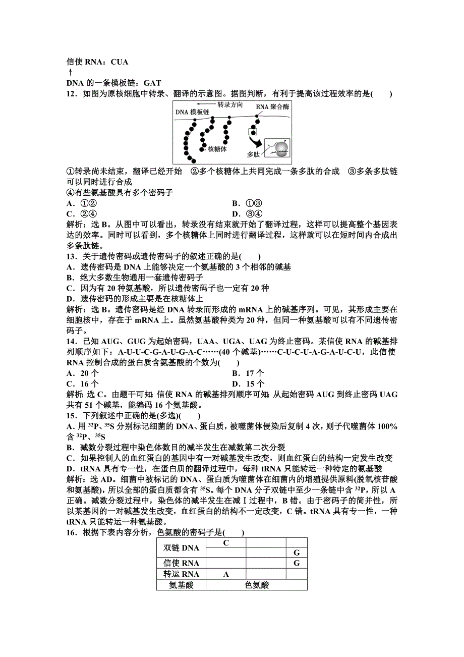 12-13学年高一生物：第三章 遗传信息的复制与表达 综合测试（北师大版必修2）.doc_第3页