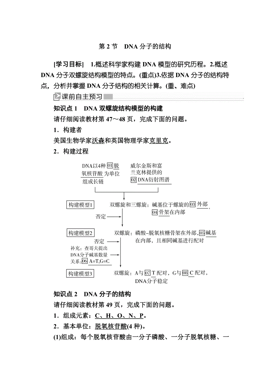 2019-2020学年度人教新课标版高中生物必修二教师用书：3-2第2节　DNA分子的结构 WORD版含答案.docx_第1页