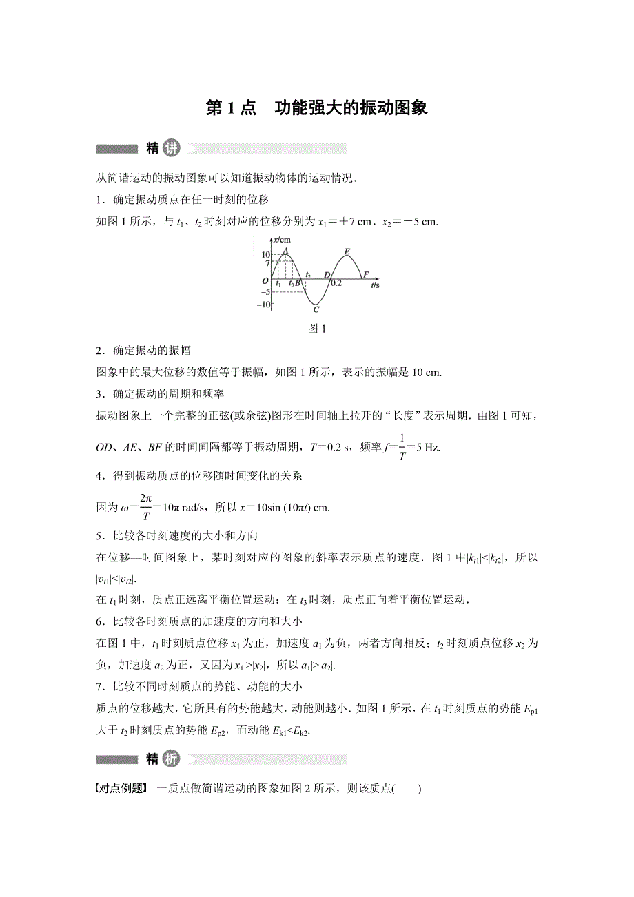 2015-2016学年高二物理人教版选修3-4模块回眸：第1点 功能强大的振动图象 WORD版含答案.docx_第1页