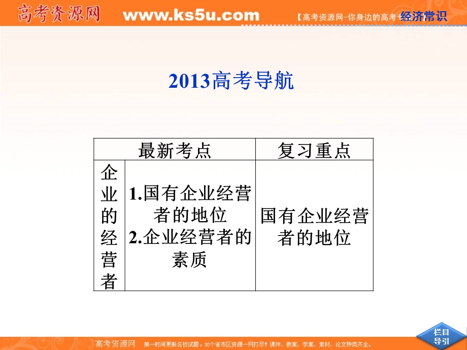 2013届高考政治一轮复习课件：经济常识第三课第二节 企业的经营者.ppt_第2页