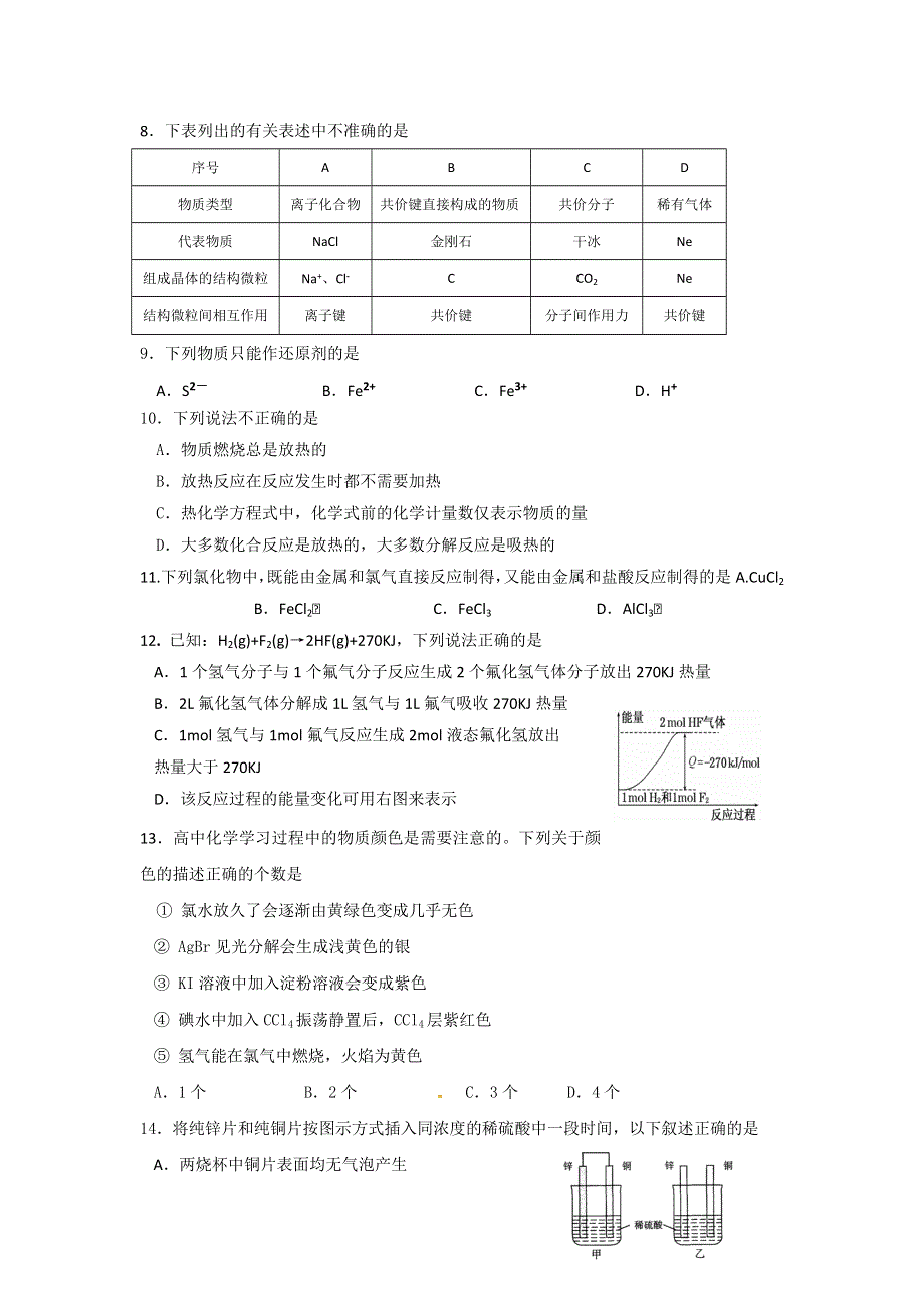 上海市松江二中2014-2015学年高一上学期期末考试化学试题.doc_第2页