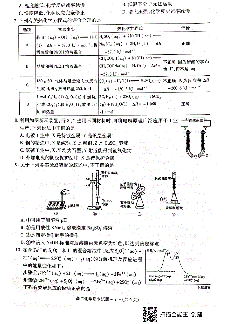 陕西省咸阳市2020-2021学年高二上学期期末质量检测化学试题 扫描版含答案.pdf_第2页