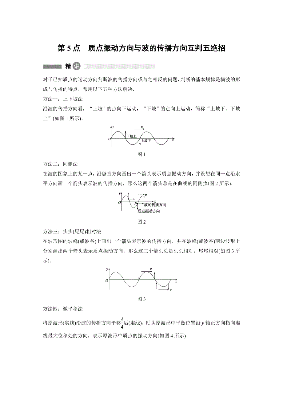 2015-2016学年高二物理人教版选修3-4模块回眸：第5点 质点振动方向与波的传播方向互判五绝招 WORD版含答案.docx_第1页