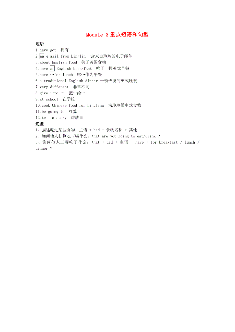 五年级英语下册 Module 3重点短语和句型 外研版（三起）.doc_第1页