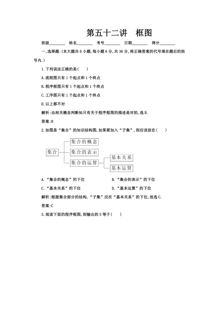 [原创]2012年数学一轮复习精品试题第52讲 框图.doc_第1页