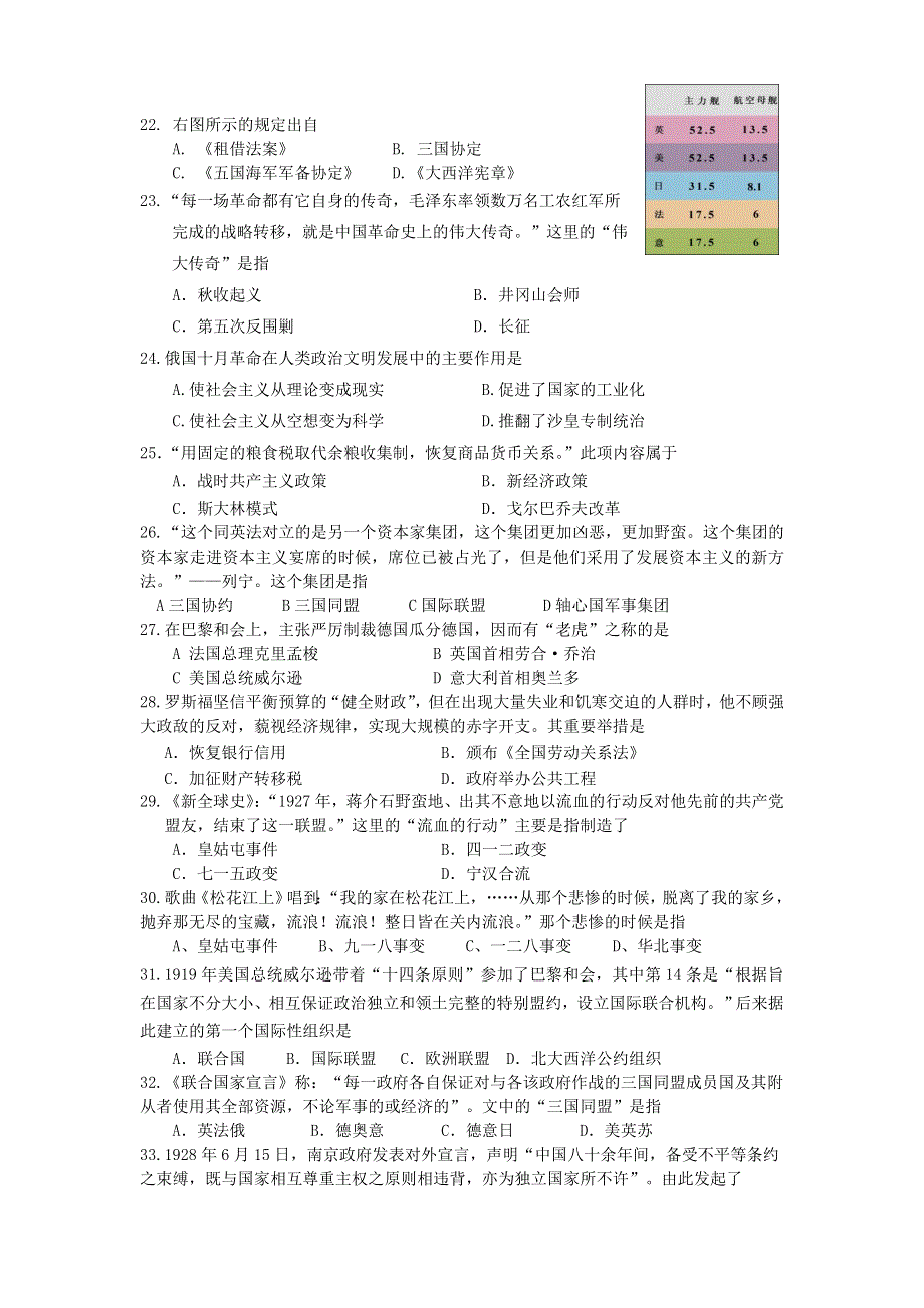 上海市嘉定区封浜高中2019-2020学年高二历史上学期期末考试试题.doc_第3页