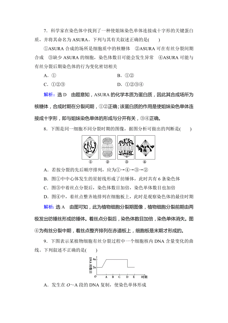 2020版生物同步新导练人教必修一精练：第6章　第1节　第1课时　细胞周期和高等植物细胞的有丝分裂 WORD版含解析.doc_第3页