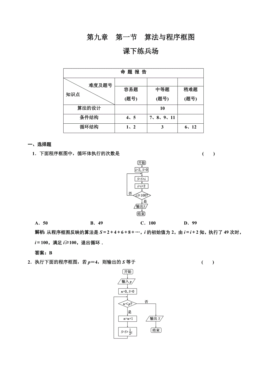 [原创]2012高考数学分时段练习：9.01 算法与程序图.doc_第1页