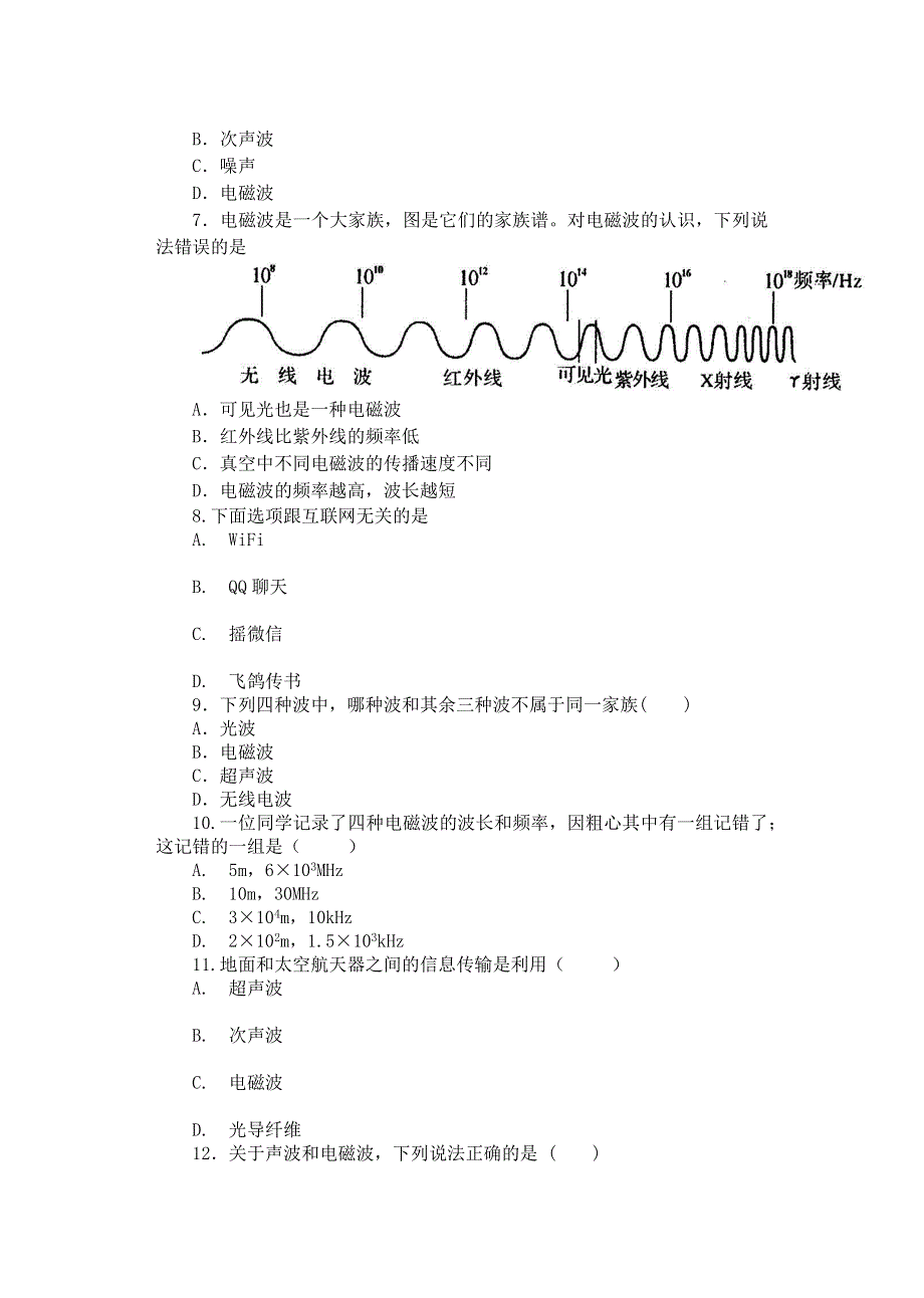 2019-2020学年九年级物理下册 第十七章 电磁波与现代通信 17.2 电磁波及其传播课课练（无答案）（新版）苏科版.docx_第2页