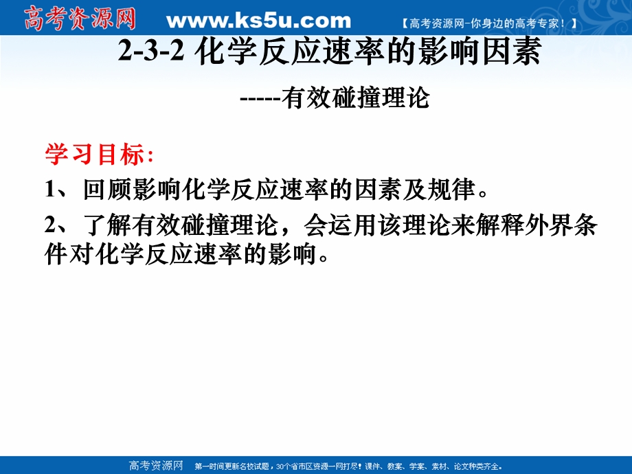 2018年优课系列高中化学鲁科版选修四 2-3-2外界条件对化学反应速率的影响 课件（共15张） .ppt_第1页