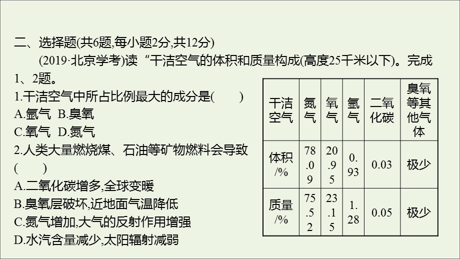 2021-2022学年新教材高中地理 第二章 地球上的大气 第一节 大气的组成和垂直分层作业课件 新人教版必修第一册.ppt_第3页