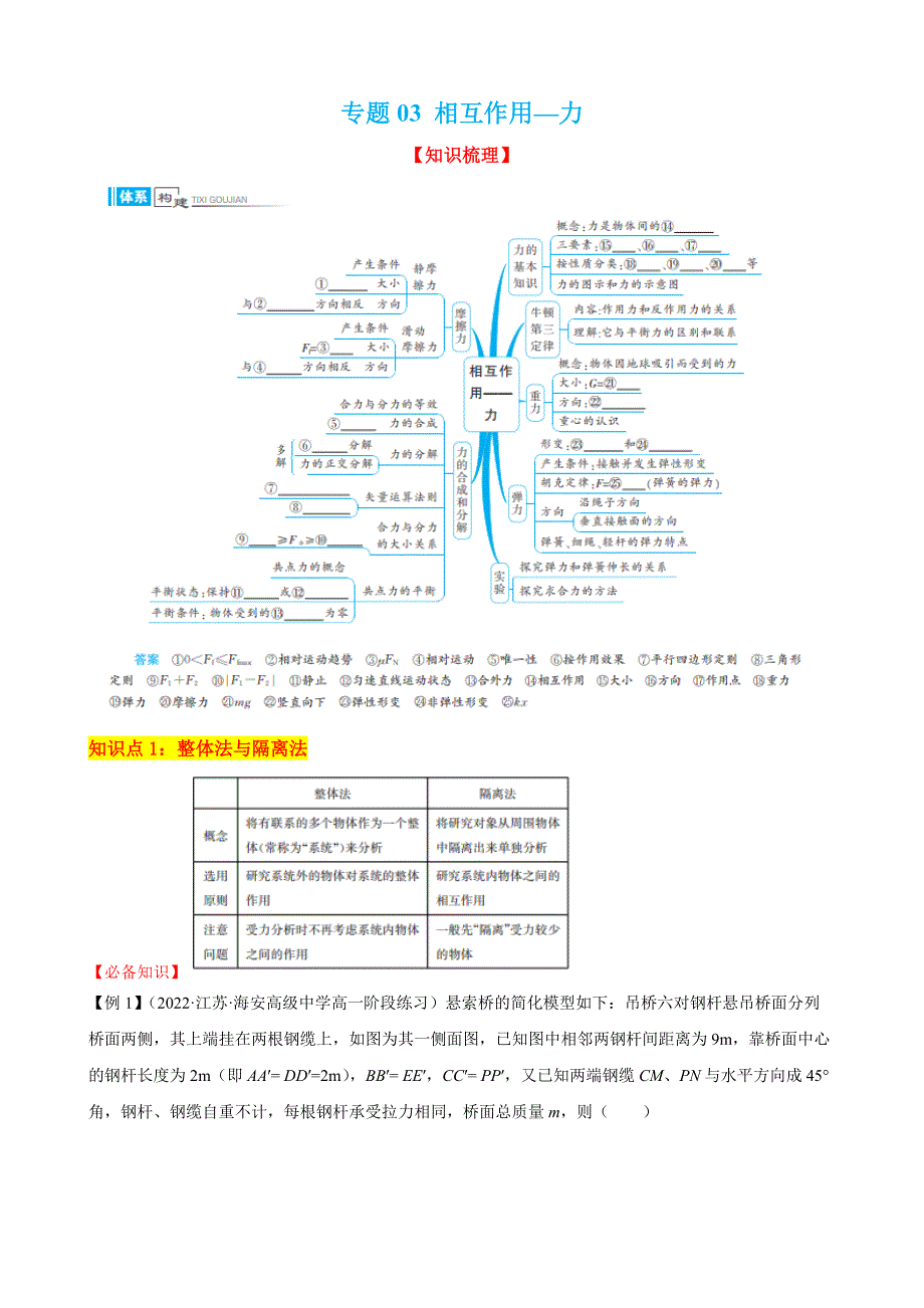 专题03 相互作用-力（知识点过关）-2022-2023学年高一物理上学期期中期末考点大串讲（人教版2019必修第一册） WORD版含答案.docx_第1页