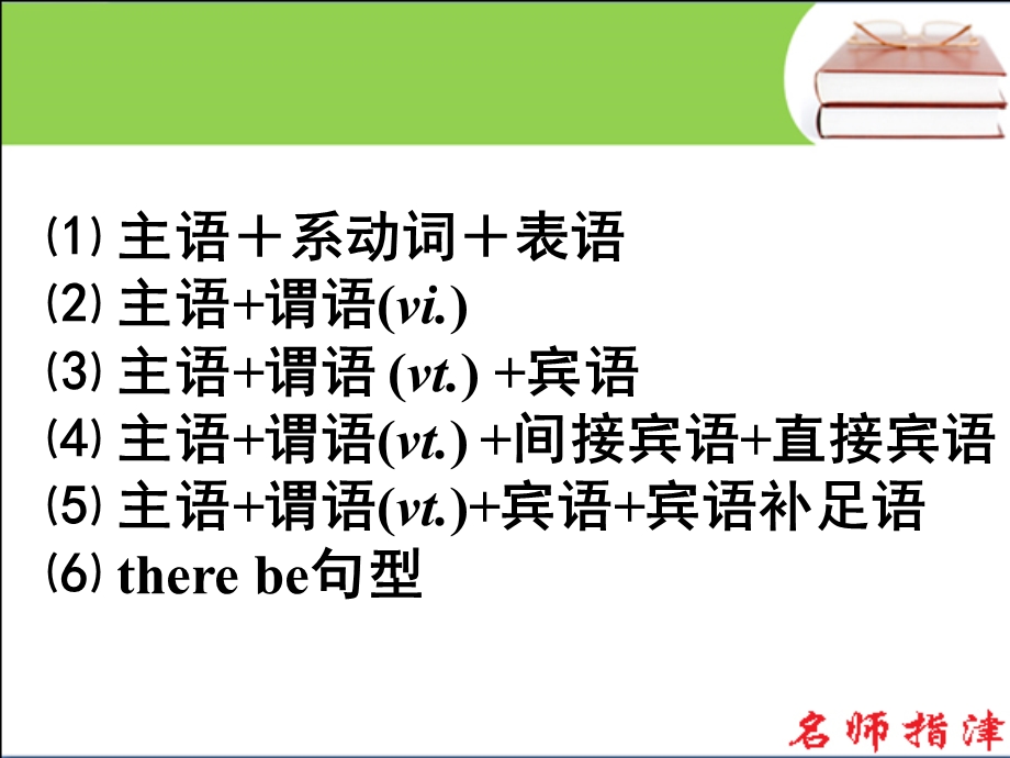 2016届高考英语高效备考（外研版）复习课件：第二部分 模块复习（阅读、写作微技能）简单句的六个基本句型（1） .ppt_第2页