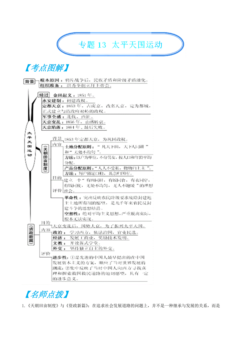 专题13 太平天国运动-2019年高考历史之政治史考点精练（历年真题 模拟） WORD版含解析.doc_第1页