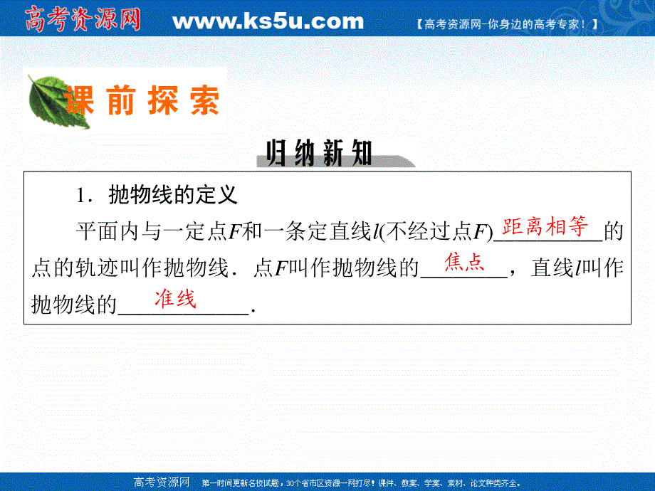 2019-2020学年数学人教A版选修1-1课件：2-3-1抛物线及其标准方程 .ppt_第3页