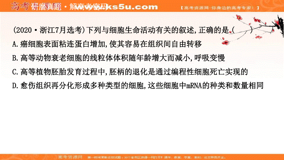 2021届新高考生物山东专用二轮考前复习课件：第一篇 专题3 考向2 细胞的分化、衰老、凋亡和癌变 .ppt_第2页