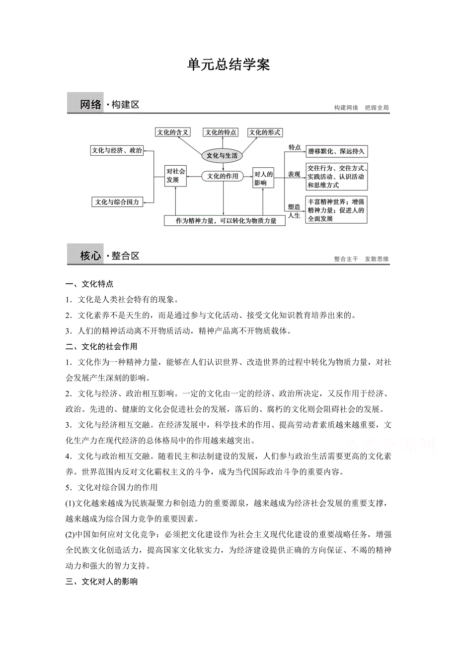 14-15学年高中政治人教版必修3学案 第一单元 文化与生活 单元总结.doc_第1页