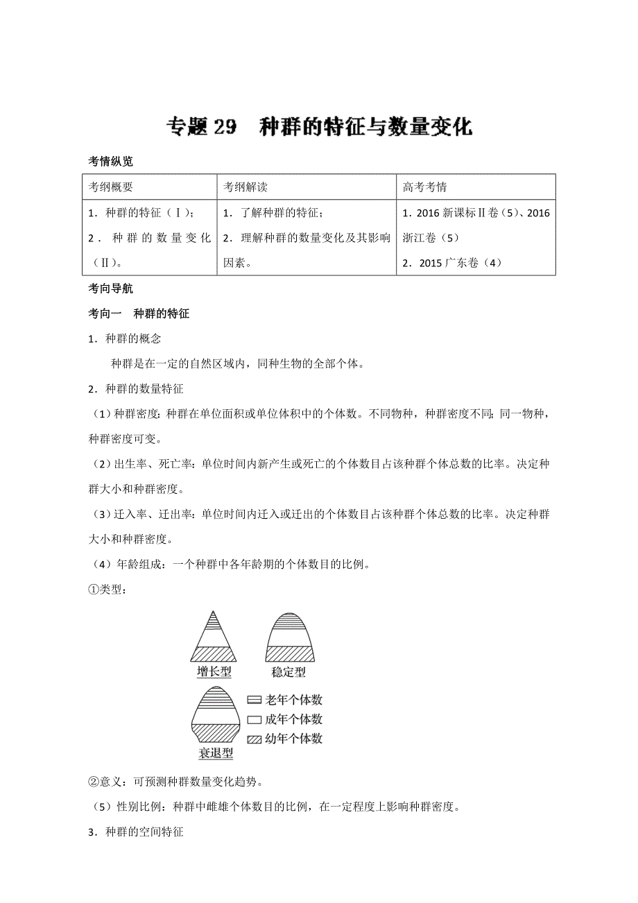 专题29 种群的特征与数量变化（讲）通用版-2017年高考生物一轮复习讲练测（解析版）WORD版含解析.doc_第1页