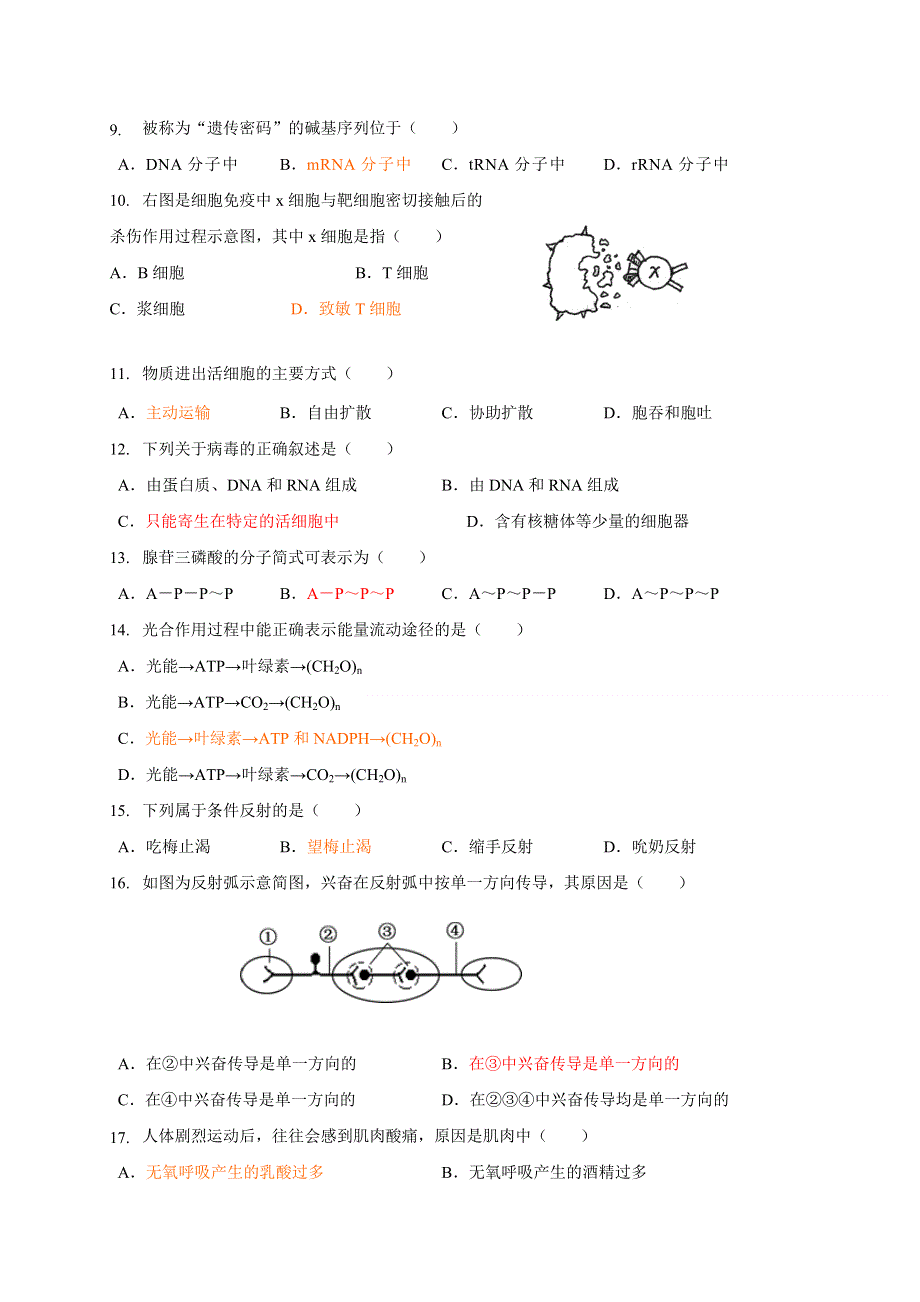 上海市金山中学2015-2016学年高二下学期期末考试生命科学（合格考）试题 WORD版含答案.doc_第2页