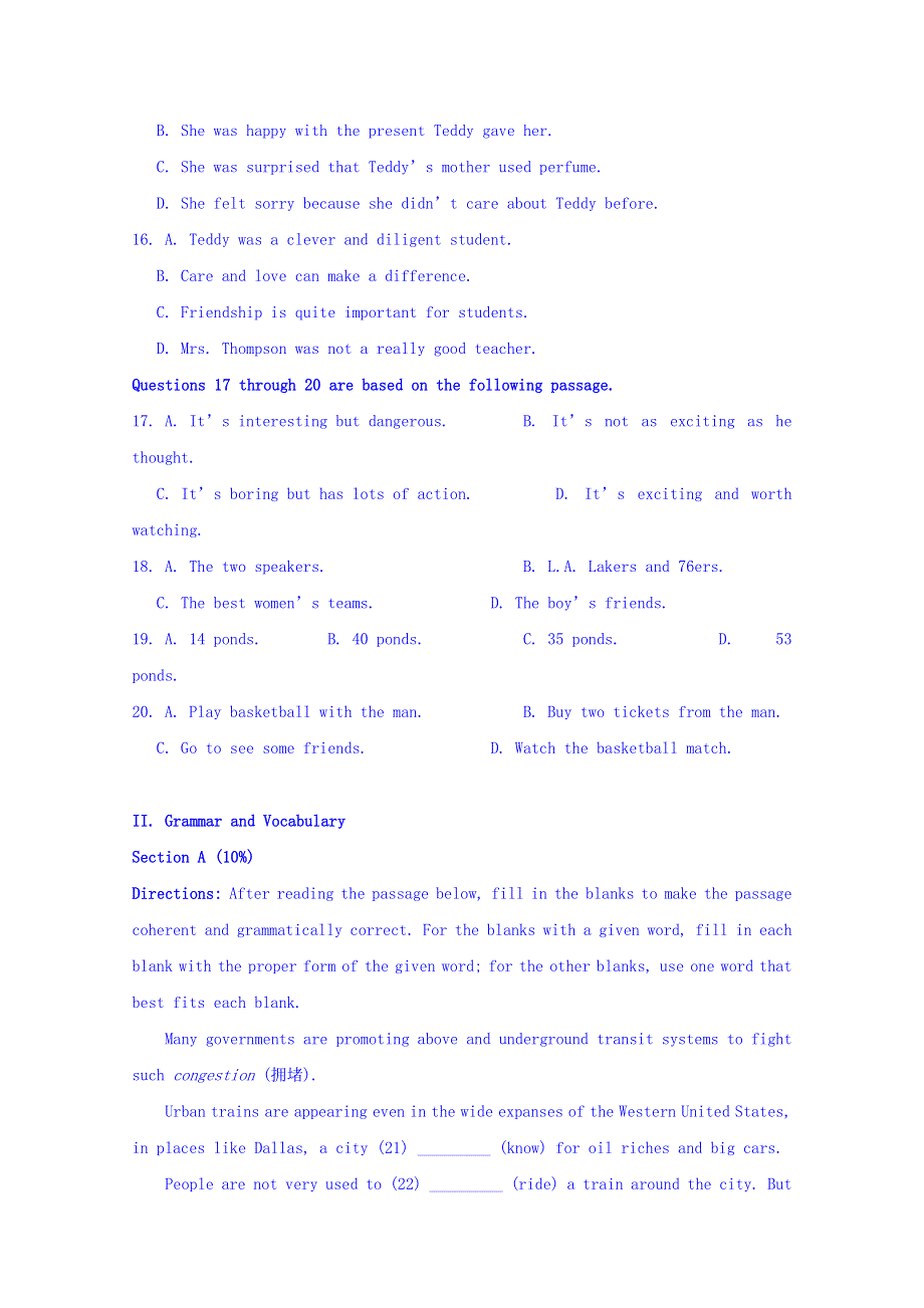 上海市金山中学2017-2018学年高二10月月考英语试题 WORD版含答案.doc_第3页